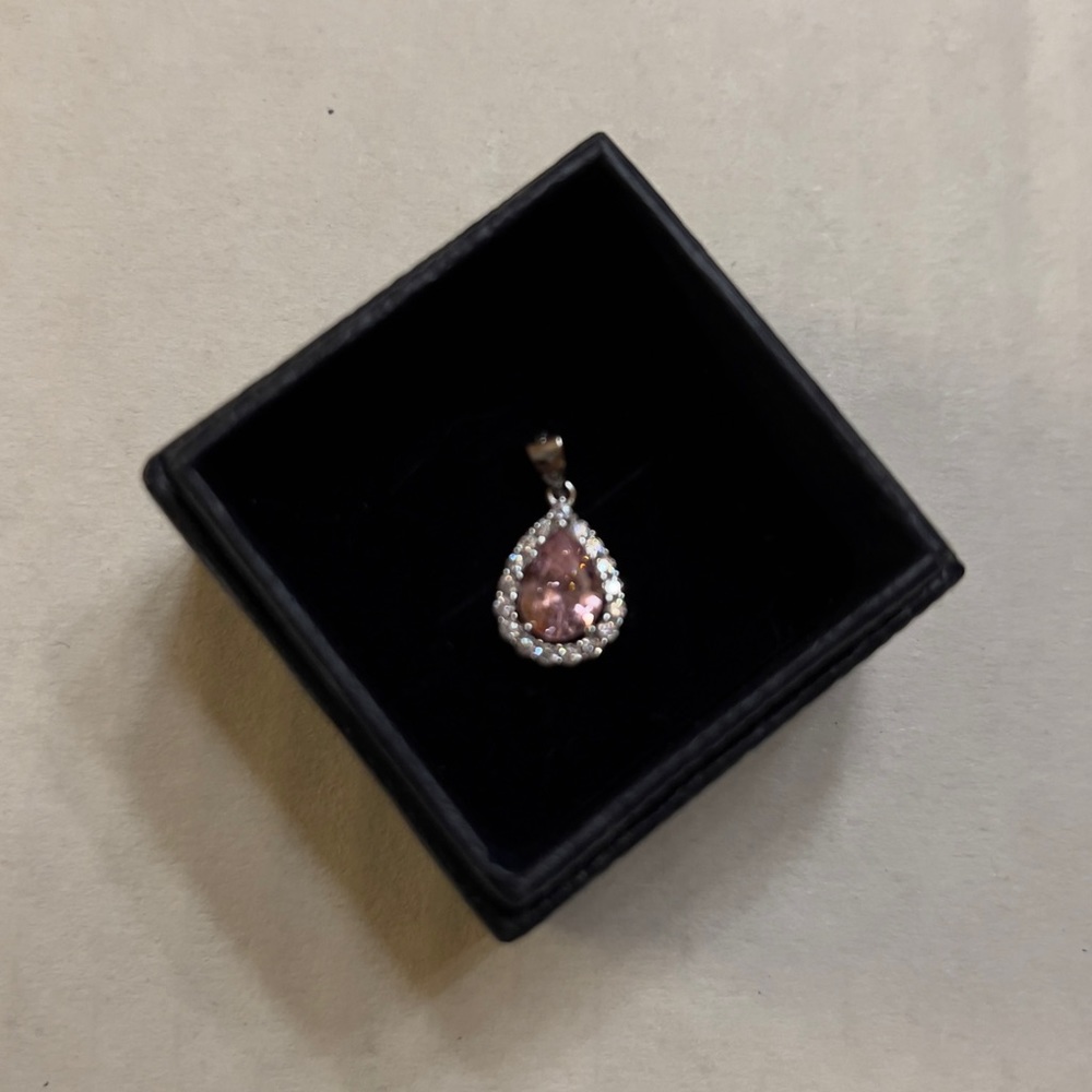 Stauer pink and white diamondaura pendant. Chain not included.